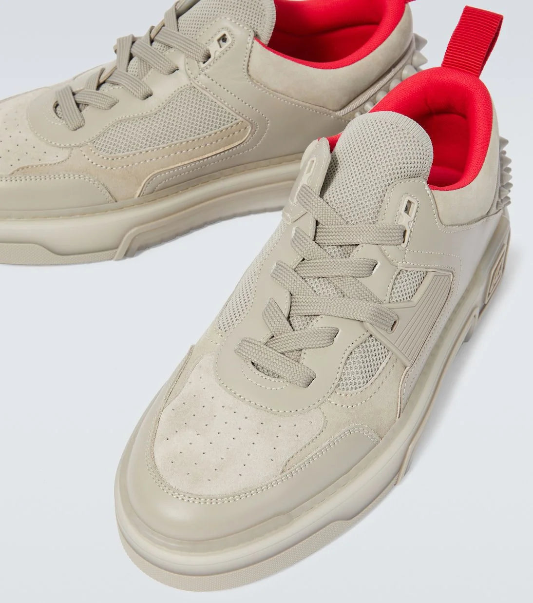 CHRISTIAN LOUBOUTIN || ASTROLOUBI Leather and Mesh Sneakers - Bone/Red