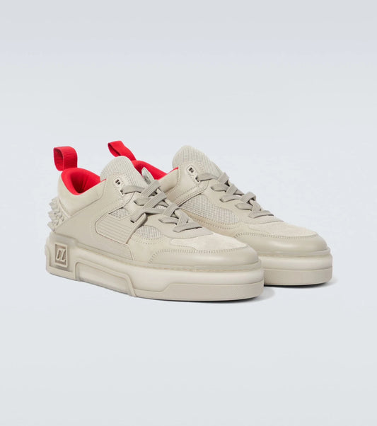 CHRISTIAN LOUBOUTIN || ASTROLOUBI Leather and Mesh Sneakers - Bone/Red