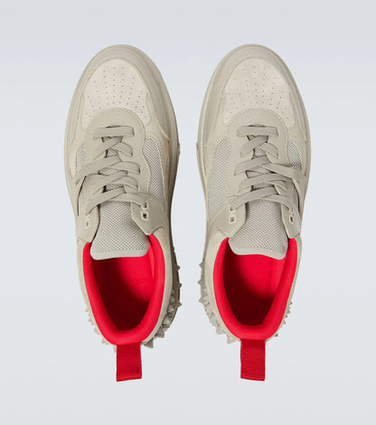 CHRISTIAN LOUBOUTIN || ASTROLOUBI Leather and Mesh Sneakers - Bone/Red