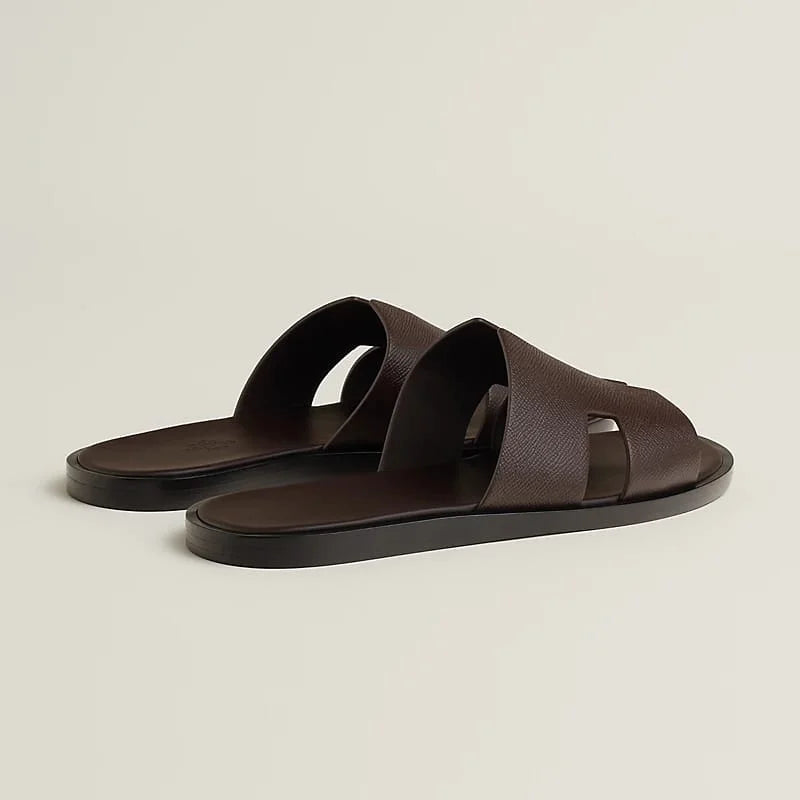 HERMES || Men’s Izmir Leather Slides - Dark Brown/Chocolate