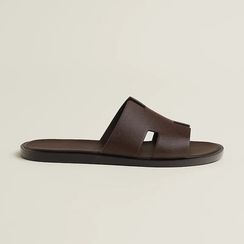 HERMES || Men’s Izmir Leather Slides - Dark Brown/Chocolate
