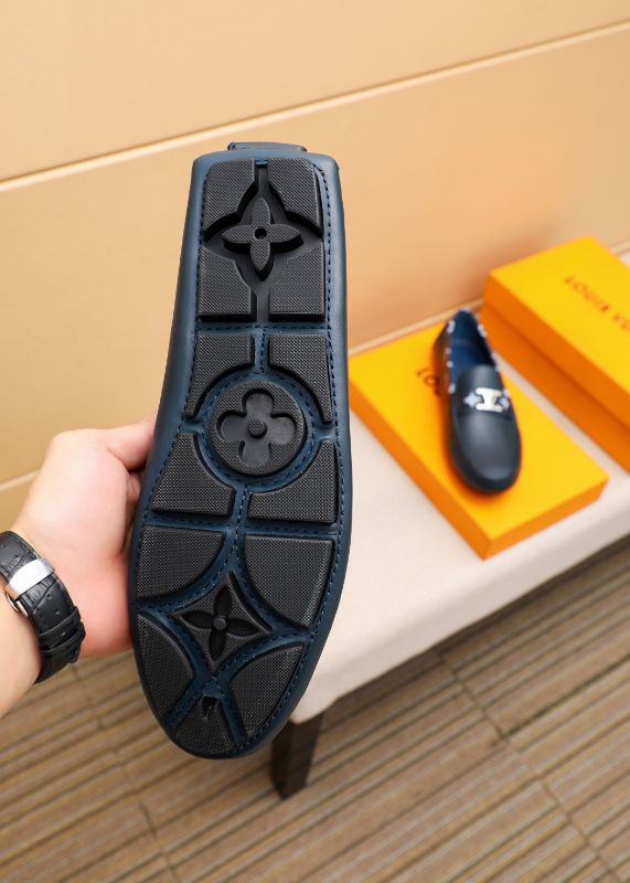 LOUIS VUITTON || Monogram Trim Leather Moccasin Loafers – Navy