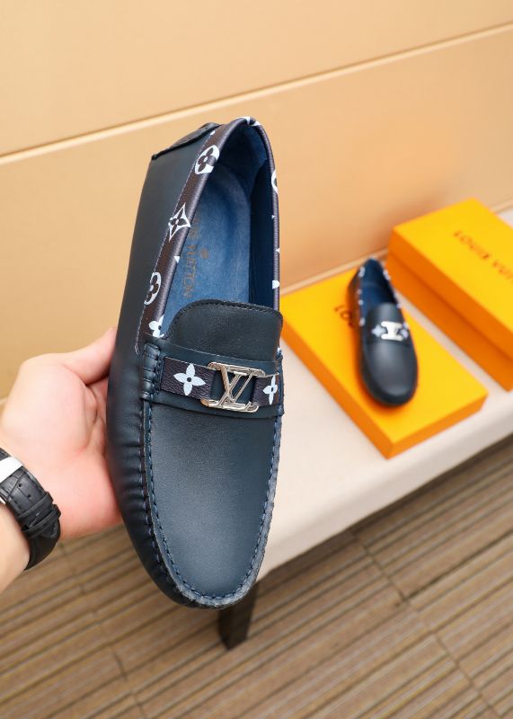 LOUIS VUITTON || Monogram Trim Leather Moccasin Loafers – Navy