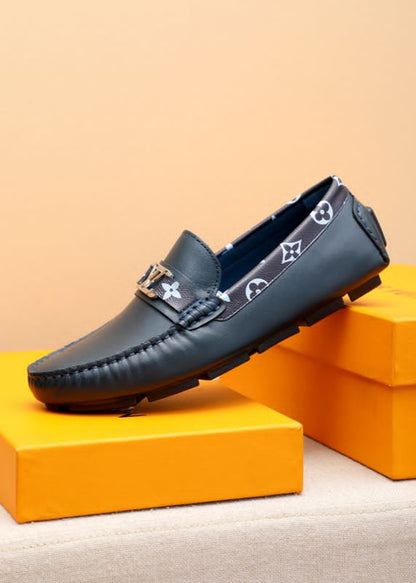 LOUIS VUITTON || Monogram Trim Leather Moccasin Loafers – Navy