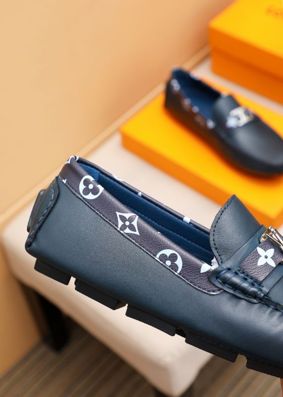 LOUIS VUITTON || Monogram Trim Leather Moccasin Loafers – Navy