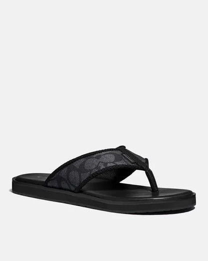 COACH || Men's Signature Jacquard Flip-Flops - Charcoal/Black
