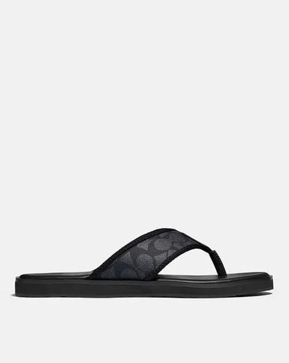 COACH || Men's Signature Jacquard Flip-Flops - Charcoal/Black