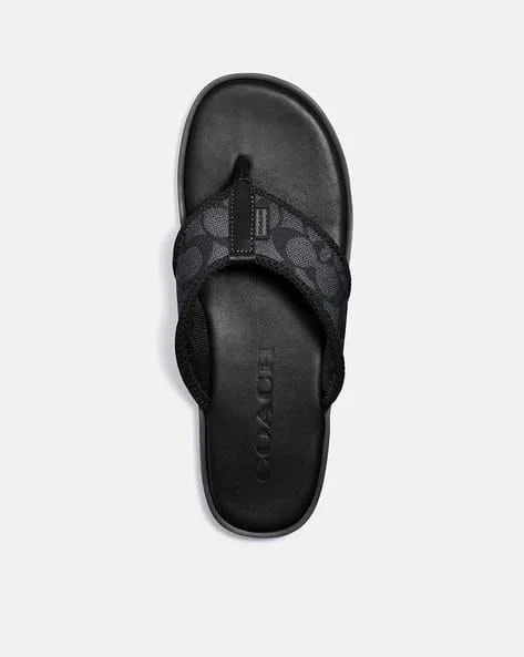 COACH || Men's Signature Jacquard Flip-Flops - Charcoal/Black