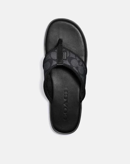 COACH || Men's Signature Jacquard Flip-Flops - Charcoal/Black