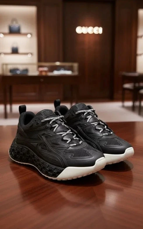 GUCCI || Men's GG Mac80 Sneakers - Black Technical Fabric & Leather - FASHION MYST