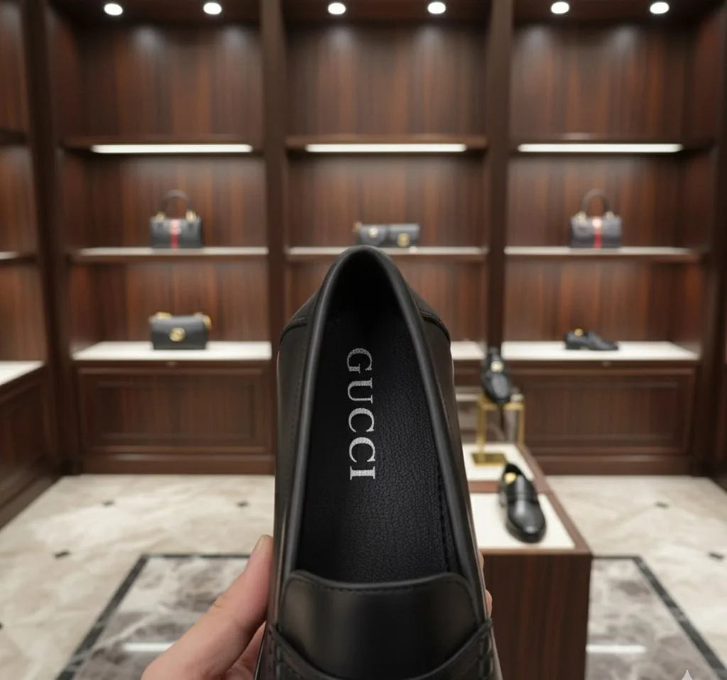 GUCCI || Men's Web Loafer - Black Leather with Green/Red Web & Double G - FASHION MYST