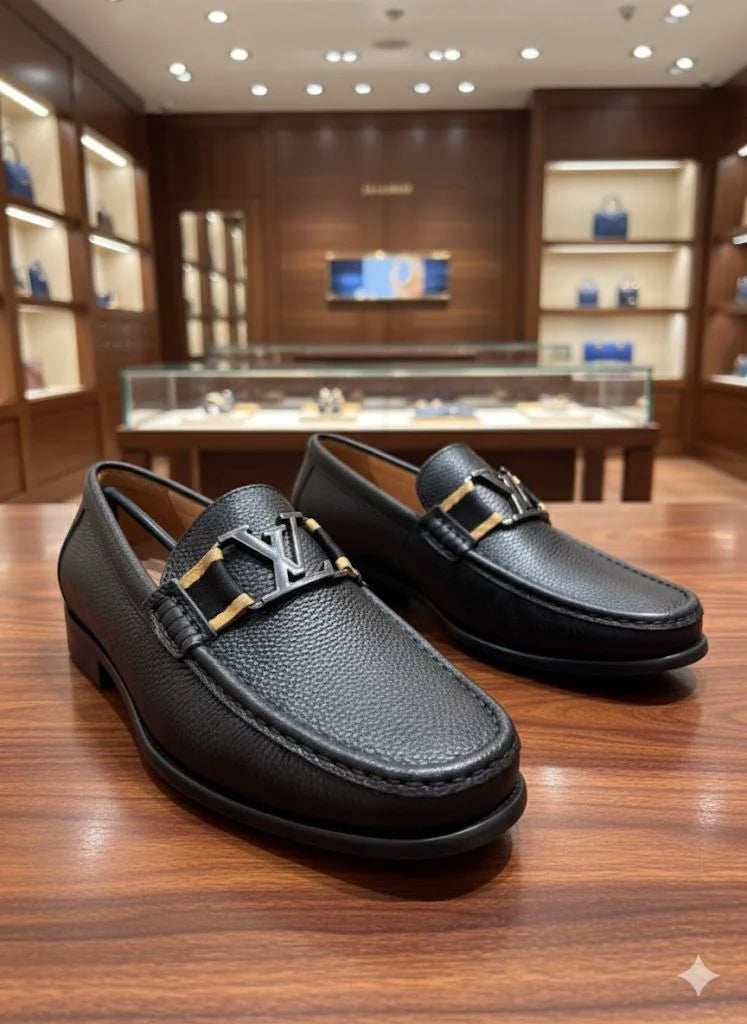 LOUIS VUITTON || Major Loafer - Black Grained Leather with Gold/Black LV Hardware - FASHION MYST