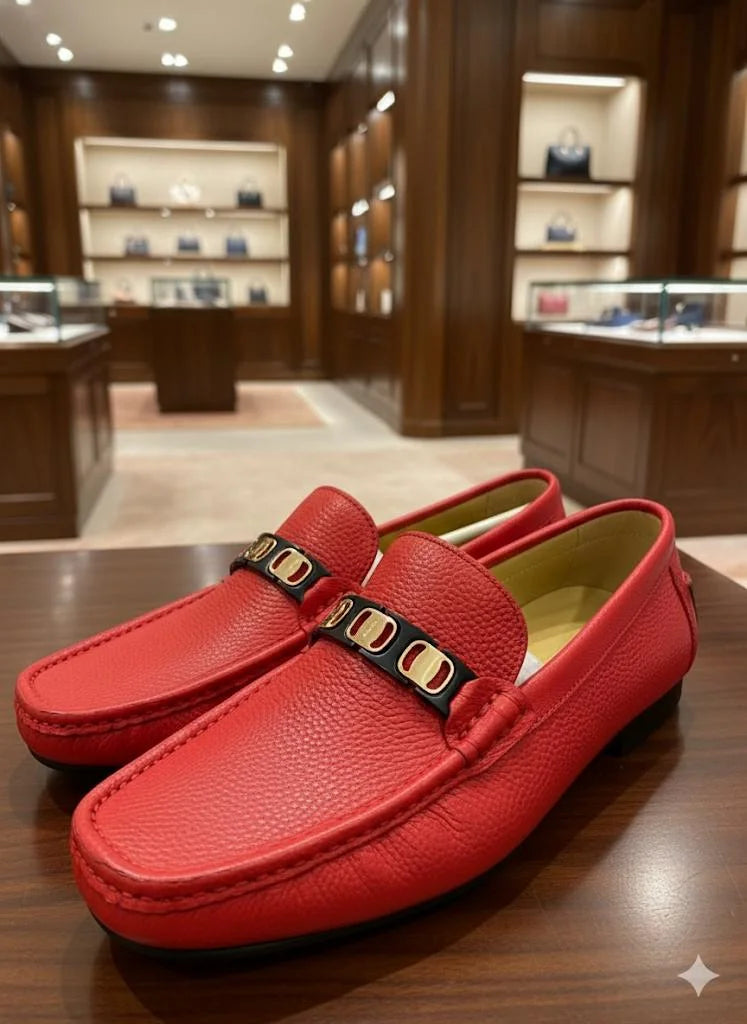 SALVATORE FERRAGAMO || Red Leather Bit Loafer – Italian Luxury Craftsmanship - FASHION MYST