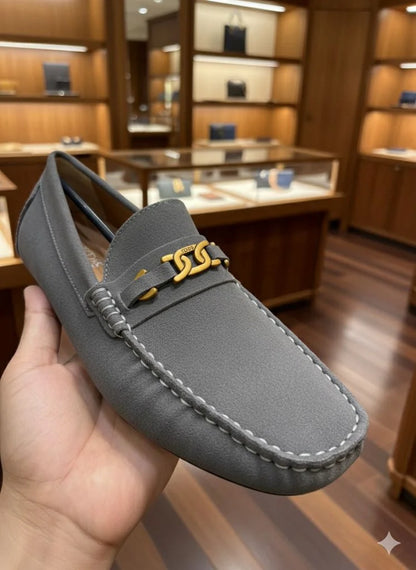 TOD'S || Grey Suede Chain-Detail Loafer – Italian Luxury Craftsmanship - FASHION MYST