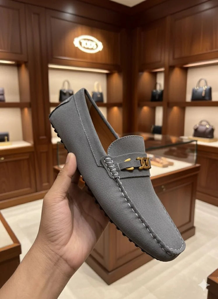 TOD'S || Grey Suede Chain-Detail Loafer – Italian Luxury Craftsmanship - FASHION MYST
