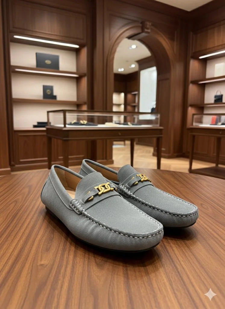 TOD'S || Grey Suede Chain-Detail Loafer – Italian Luxury Craftsmanship - FASHION MYST