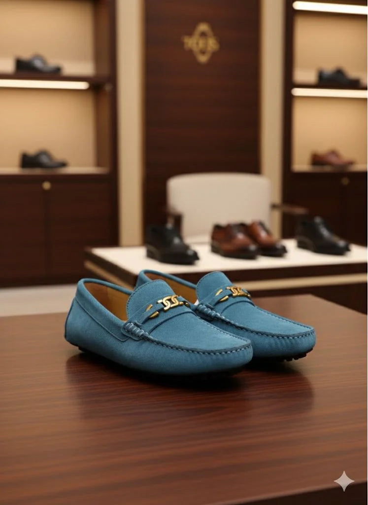 TOD'S || Blue Suede Chain-Detail Loafers – Italian Luxury Craftsmanship - FASHION MYST