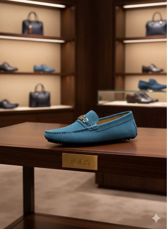 TOD'S || Blue Suede Chain-Detail Loafers – Italian Luxury Craftsmanship - FASHION MYST