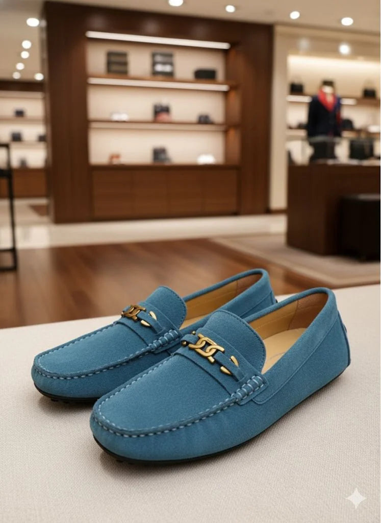 TOD'S || Blue Suede Chain-Detail Loafers – Italian Luxury Craftsmanship - FASHION MYST