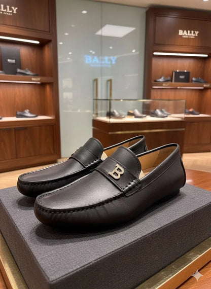 BALLY || Black Leather Logo Loafer – Swiss Luxury Craftsmanship