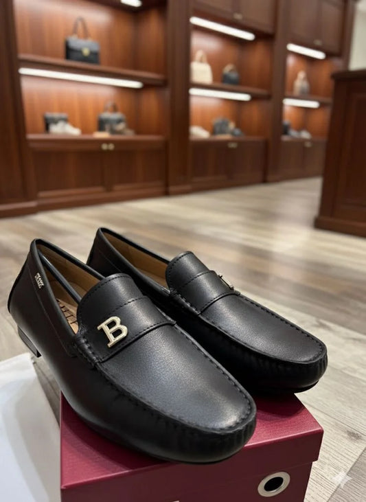 BALLY || Black Leather Logo Loafer – Swiss Luxury Craftsmanship