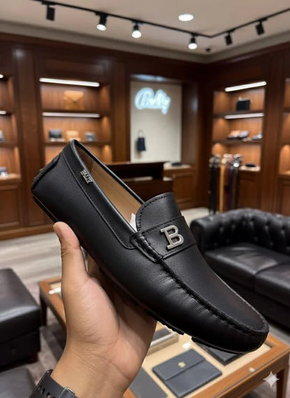 BALLY || Black Leather Logo Loafer – Swiss Luxury Craftsmanship