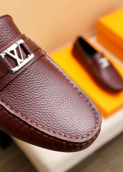 LOUIS VUITTON || Hockenheim Loafer - Burgundy Grained Leather with Silver LV Hardware - FASHION MYST