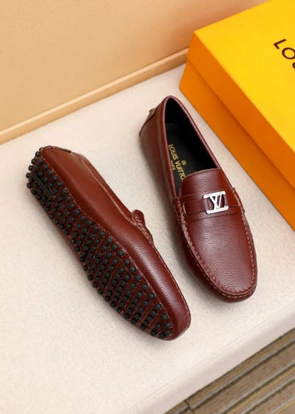 LOUIS VUITTON || Hockenheim Loafer - Burgundy Grained Leather with Silver LV Hardware - FASHION MYST