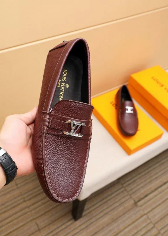 LOUIS VUITTON || Hockenheim Loafer - Burgundy Grained Leather with Silver LV Hardware - FASHION MYST