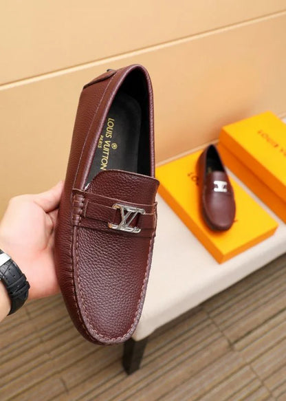 LOUIS VUITTON || Hockenheim Loafer - Burgundy Grained Leather with Silver LV Hardware - FASHION MYST