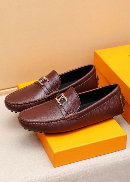LOUIS VUITTON || Hockenheim Loafer - Burgundy Grained Leather with Silver LV Hardware - FASHION MYST