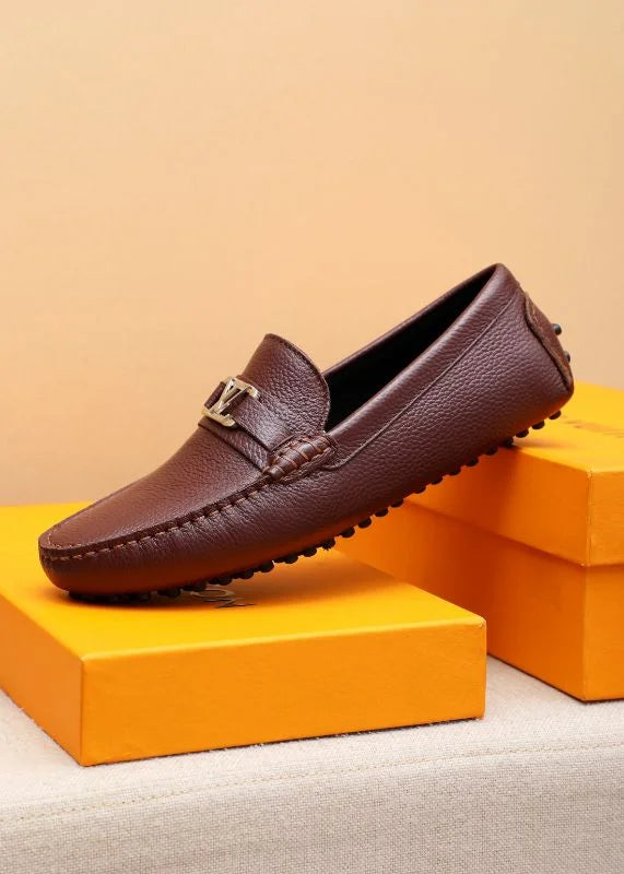 LOUIS VUITTON || Hockenheim Loafer - Burgundy Grained Leather with Silver LV Hardware - FASHION MYST