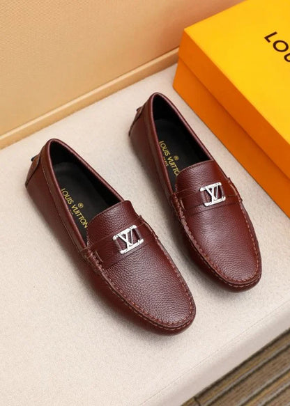 LOUIS VUITTON || Hockenheim Loafer - Burgundy Grained Leather with Silver LV Hardware - FASHION MYST