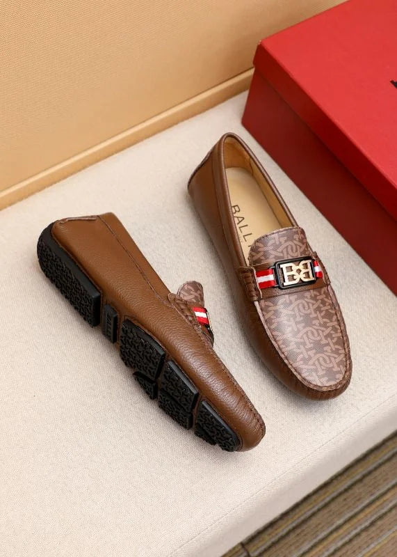 BALLY || Men's Monogram Loafers - Brown Leather with B-Chain Hardware