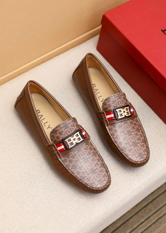 BALLY || Men's Monogram Loafers - Brown Leather with B-Chain Hardware