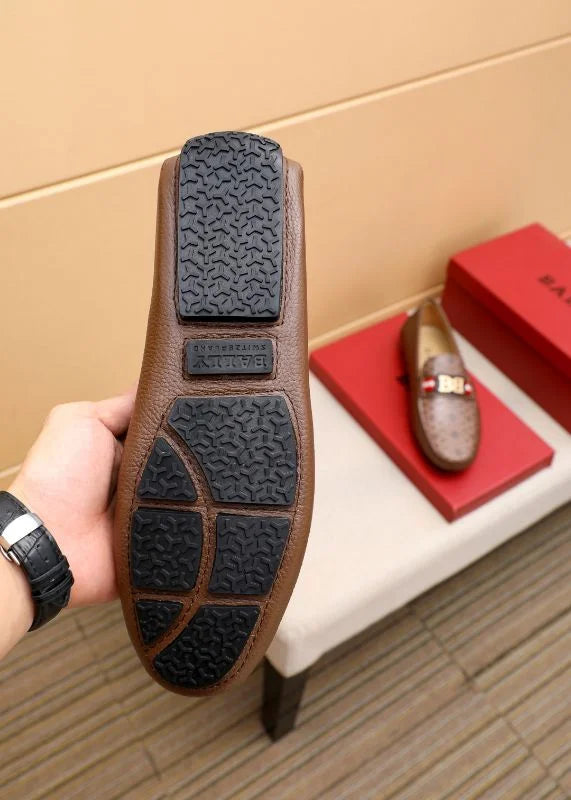 BALLY || Men's Monogram Loafers - Brown Leather with B-Chain Hardware