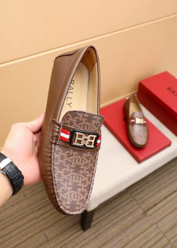 BALLY || Men's Monogram Loafers - Brown Leather with B-Chain Hardware