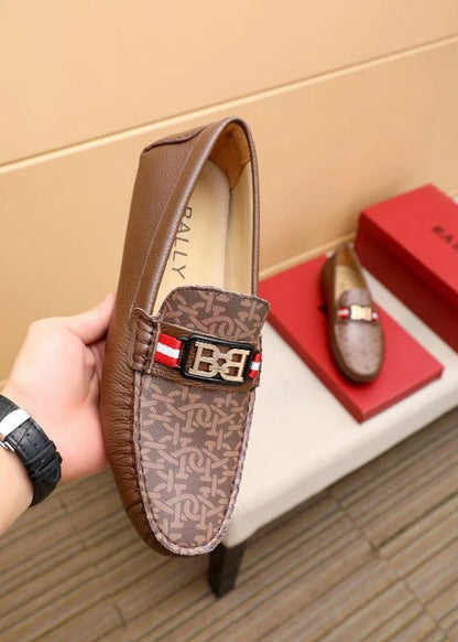 BALLY || Men's Monogram Loafers - Brown Leather with B-Chain Hardware