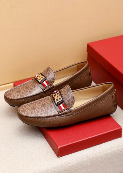 BALLY || Men's Monogram Loafers - Brown Leather with B-Chain Hardware