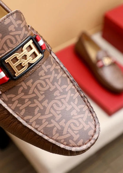 BALLY || Men's Monogram Loafers - Brown Leather with B-Chain Hardware