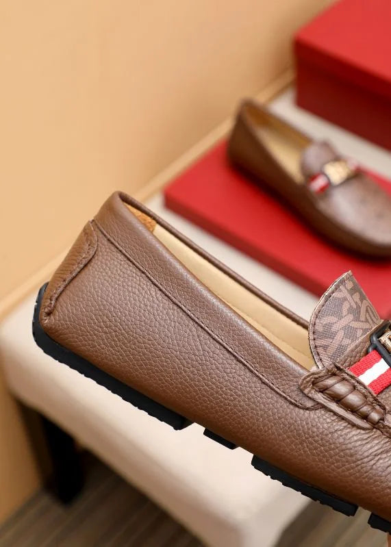 BALLY || Men's Monogram Loafers - Brown Leather with B-Chain Hardware