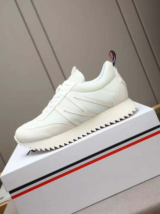 MONCLER || Ariel Mesh & Leather Low-Top Sneakers In Optic White - FASHION MYST