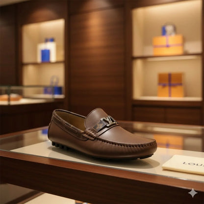 LOUIS VUITTON || Men's Hockenheim Loafers - Black/Brown Monogram Empreinte Leather - FASHION MYST