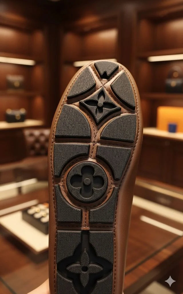 LOUIS VUITTON || Men's Hockenheim Loafers - Black/Brown Monogram Empreinte Leather - FASHION MYST