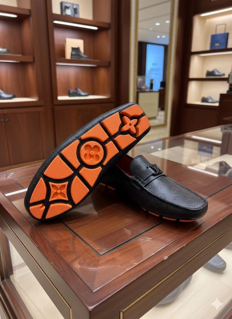 LOUIS VUITTON || Men's Hockenheim Loafers - Black Monogram Empreinte Leather - FASHION MYST