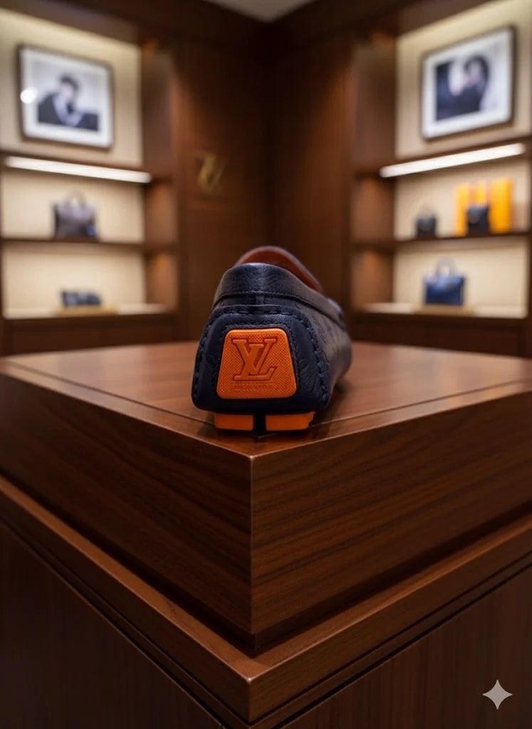 LOUIS VUITTON || Men's Hockenheim Loafers - Blue Monogram Empreinte Leather - FASHION MYST