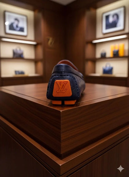 LOUIS VUITTON || Men's Hockenheim Loafers - Blue Monogram Empreinte Leather - FASHION MYST