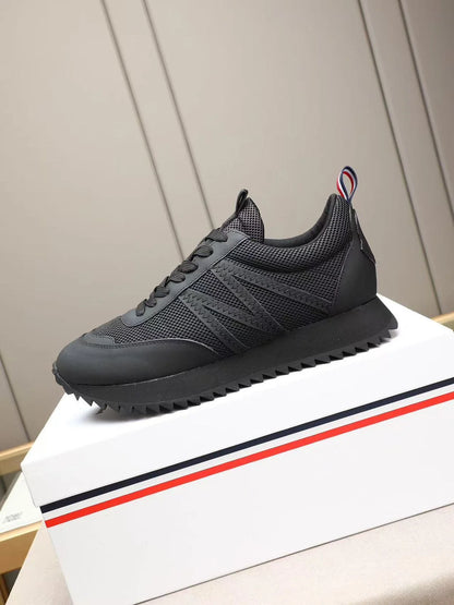 MONCLER || Bubble Mesh & Leather Low-Top Sneakers in Black