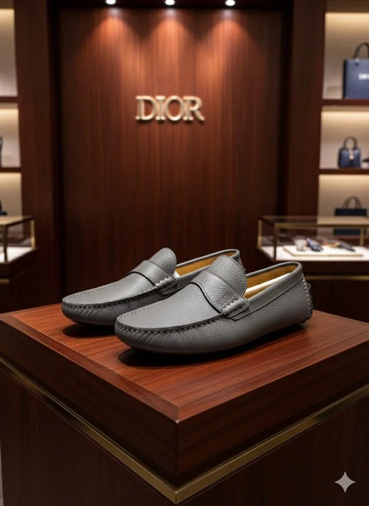 CHRISTIAN DIOR || Timeless Moccasin in Midnight Dove Grey Grained Leather Loafer