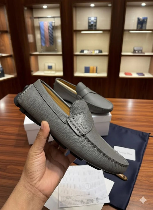 CHRISTIAN DIOR || Timeless Moccasin in Midnight Dove Grey Grained Leather Loafer